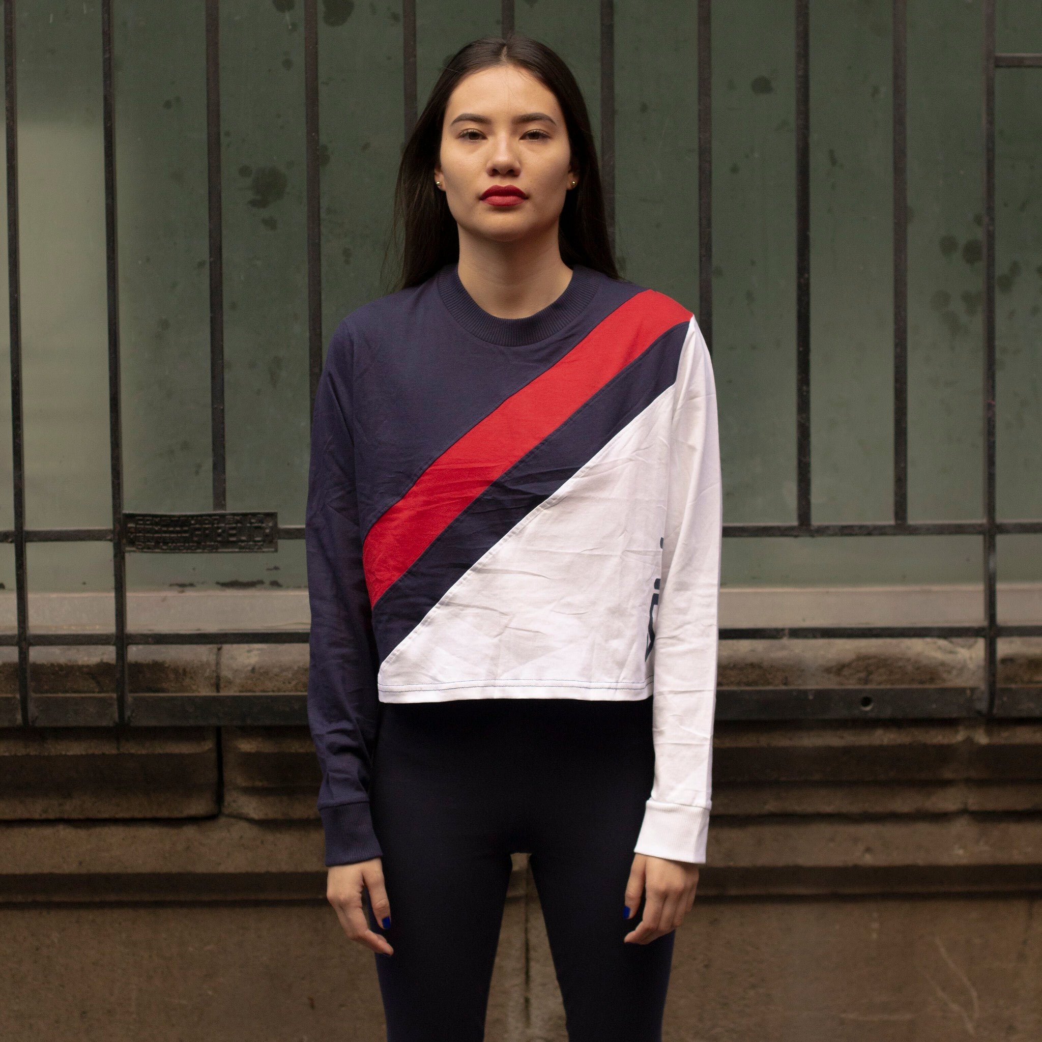 FILA CROP MANG LARG BLAN AZUL RED LINE