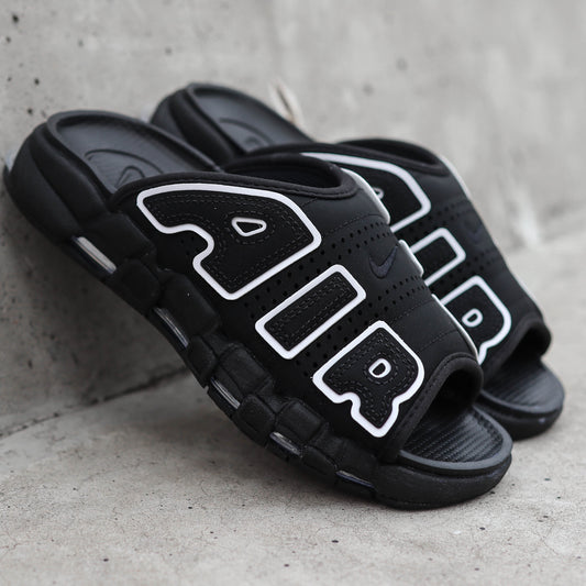 NIKE AIR MORE UPTEMPO SLIDE BLACK WHITE