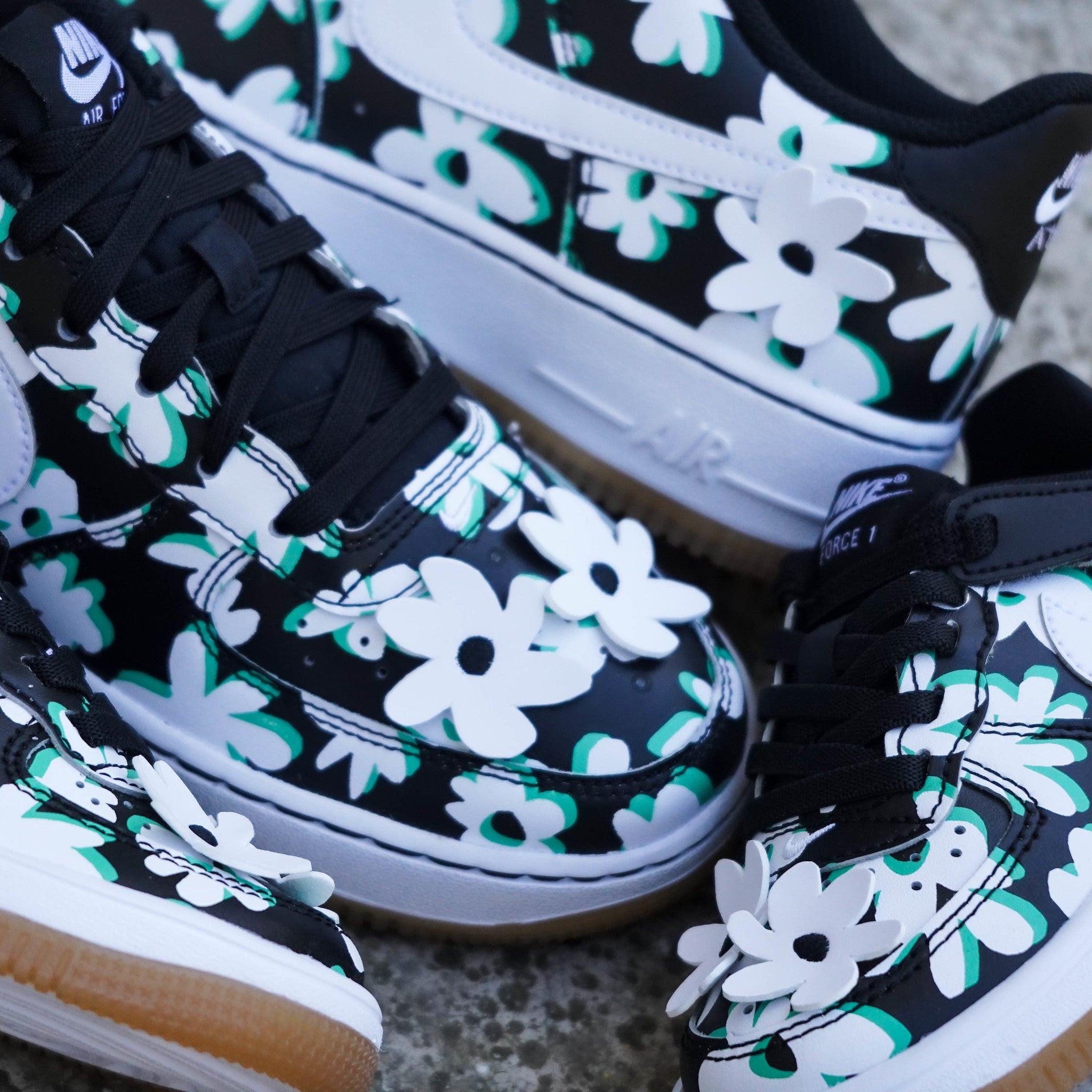 NIKE AIR FORCE ONE BLACK FLOWERS GS