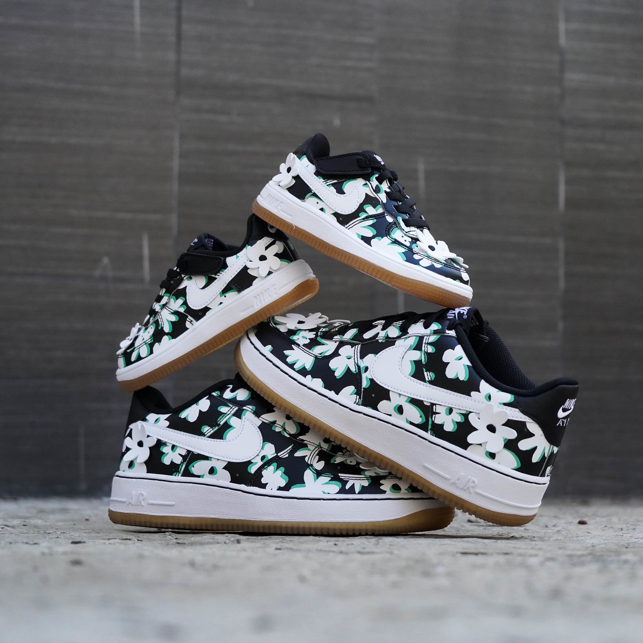 NIKE AIR FORCE ONE BLACK FLOWERS GS