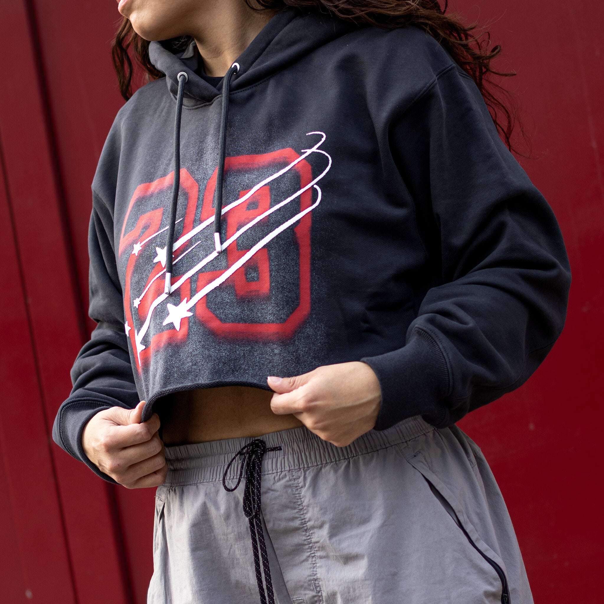 JORDAN CROPPED HOODIE RED 23 BLACK