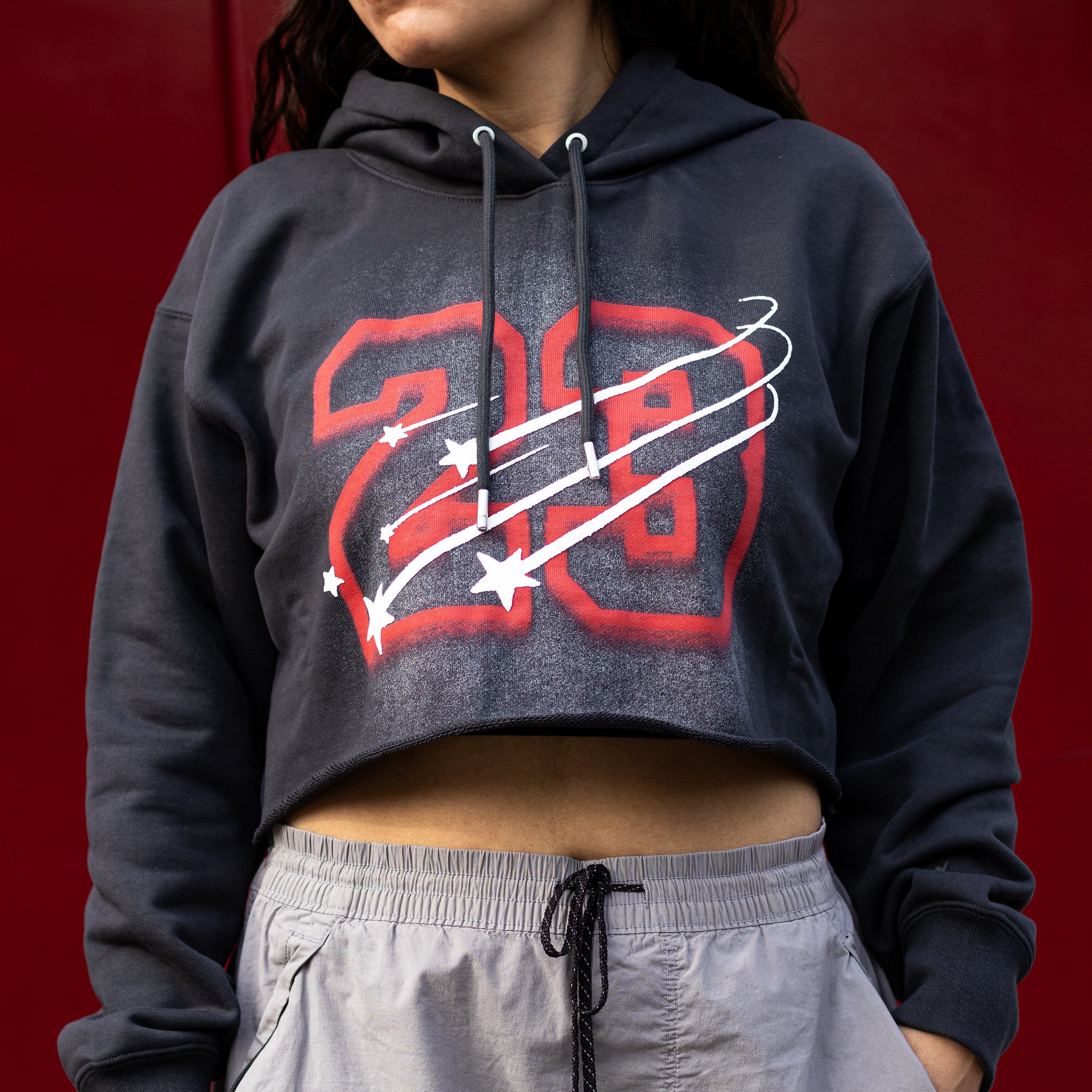 JORDAN CROPPED HOODIE RED 23 BLACK
