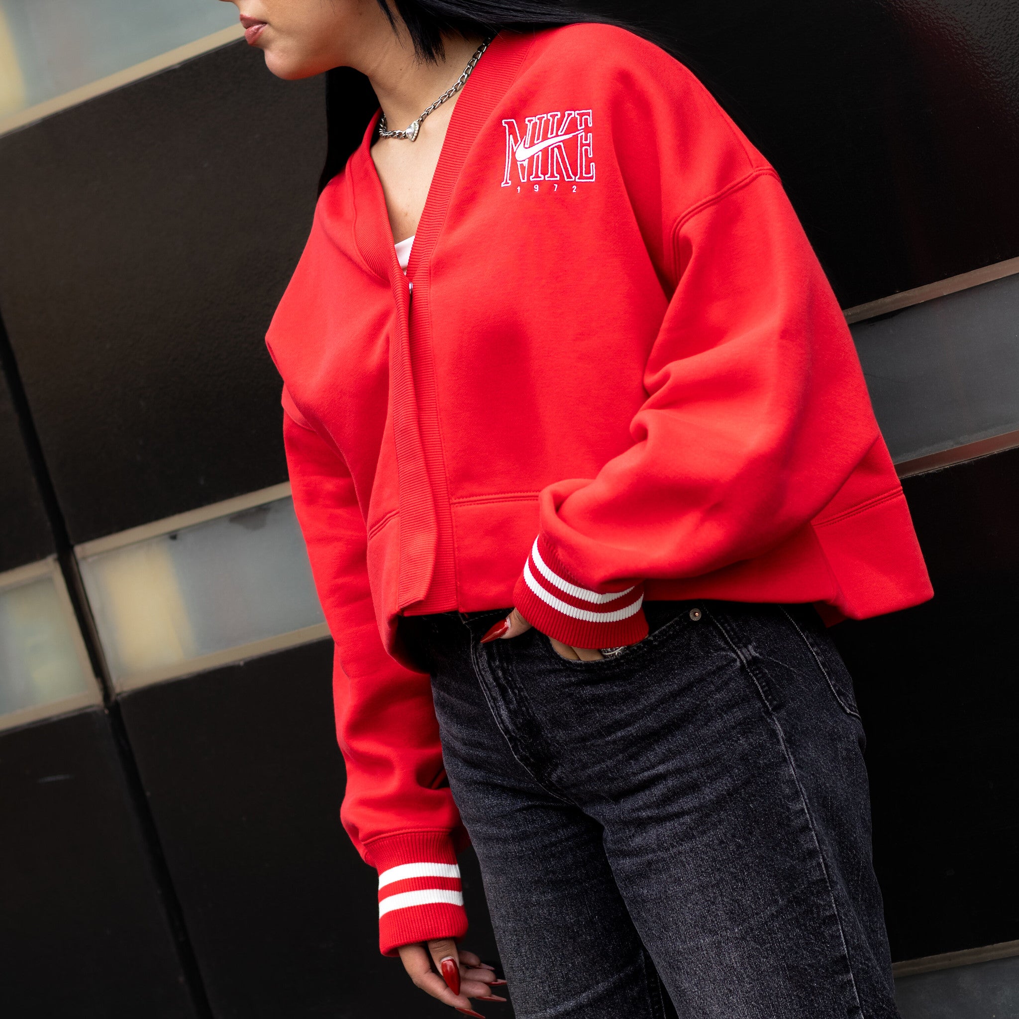 NIKE SP PHOENIX FLEECE CARDIGAN RED