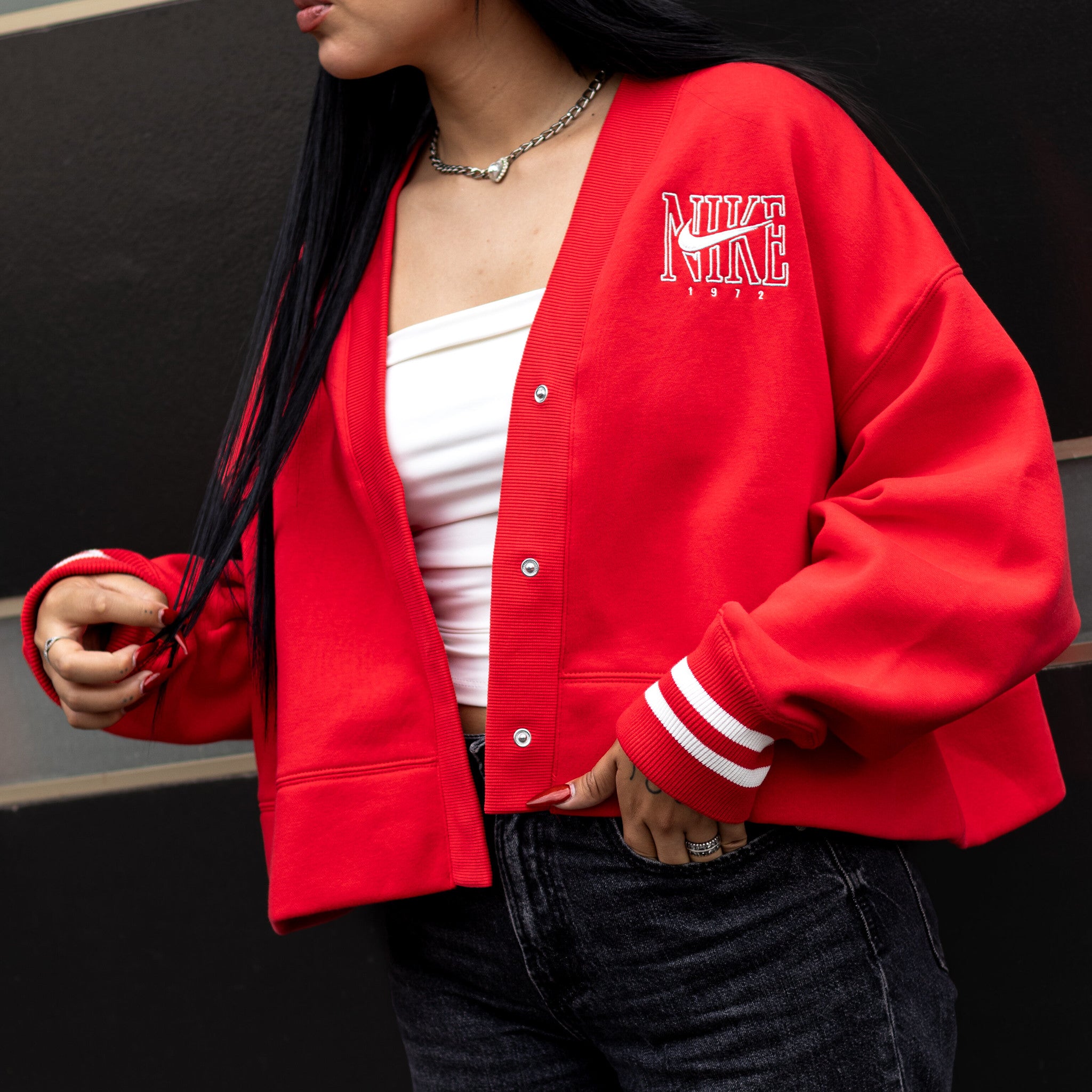 NIKE SP PHOENIX FLEECE CARDIGAN RED
