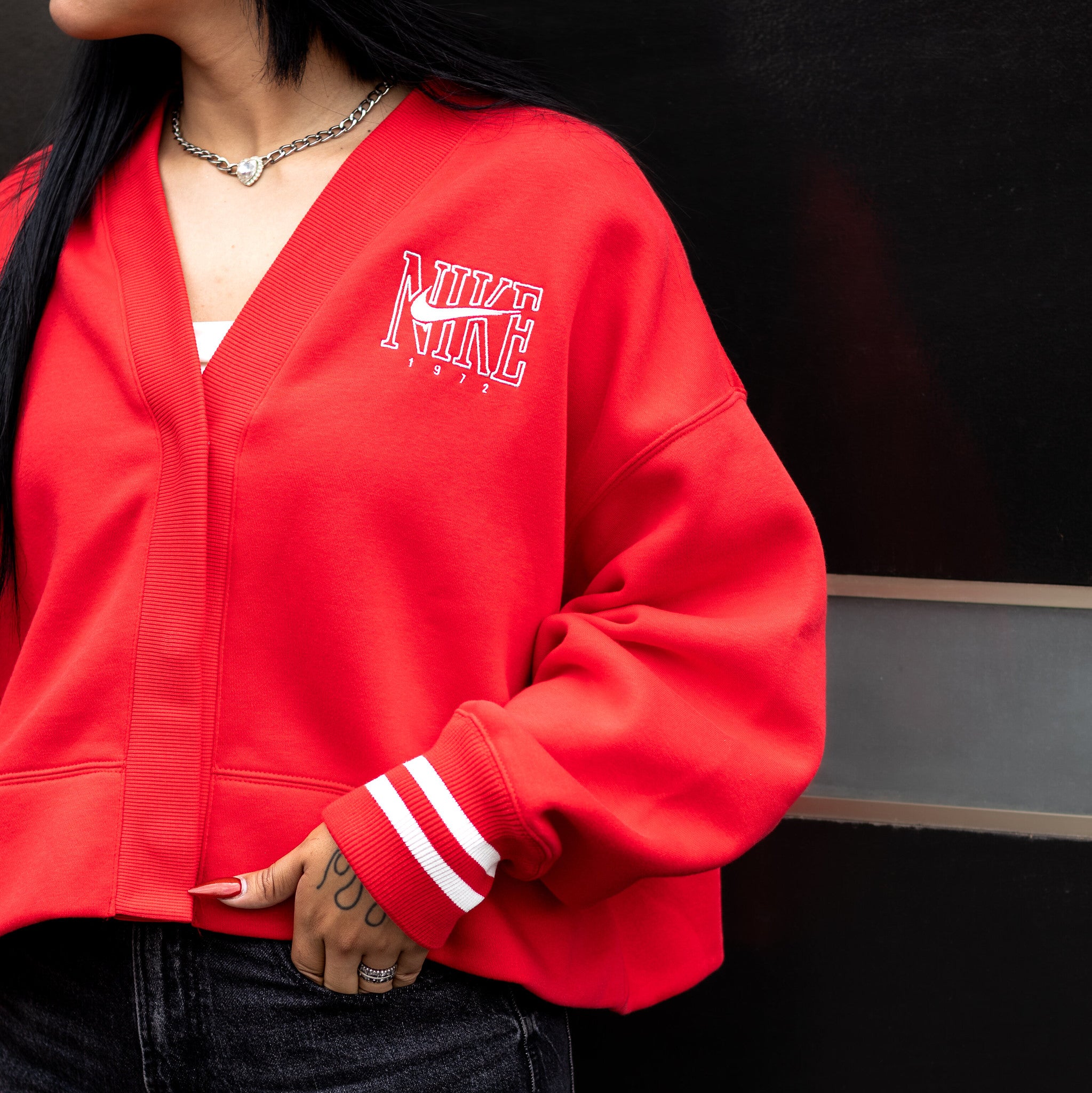 NIKE SP PHOENIX FLEECE CARDIGAN RED