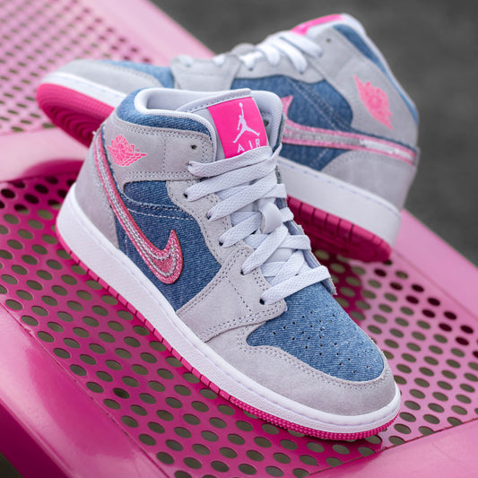 AIR JORDAN 1 MID DENIM PINK BLISS GS