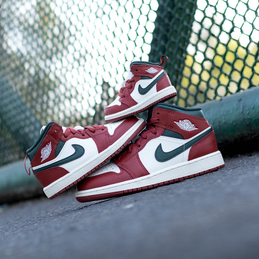 AIR JORDAN 1 MID BAROQUE RED SAIL GREEN GS