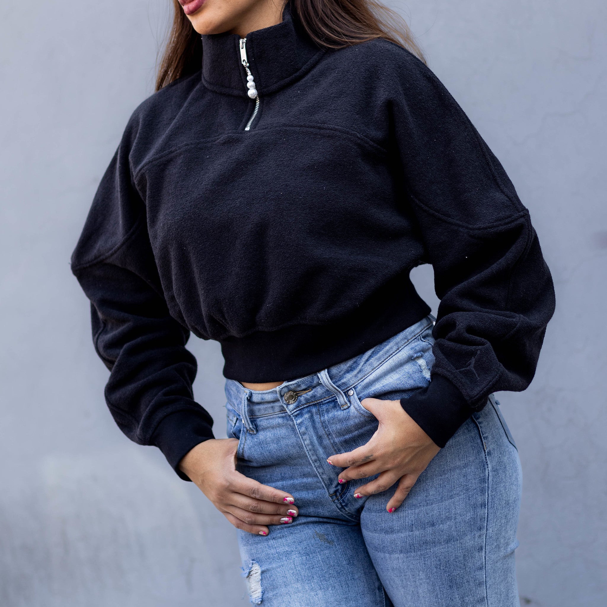 JORDAN JACKET QUARTER ZIP TOP BLACK