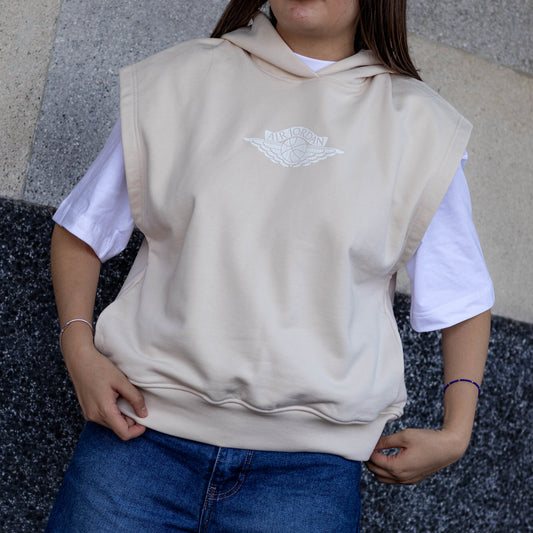 JORDAN HOOD SM BEIGE WINGS WHITE