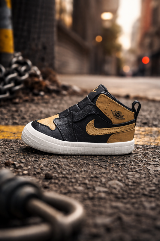 AIR JORDAN 1 HIGH BLACK AND GOLD CRIB